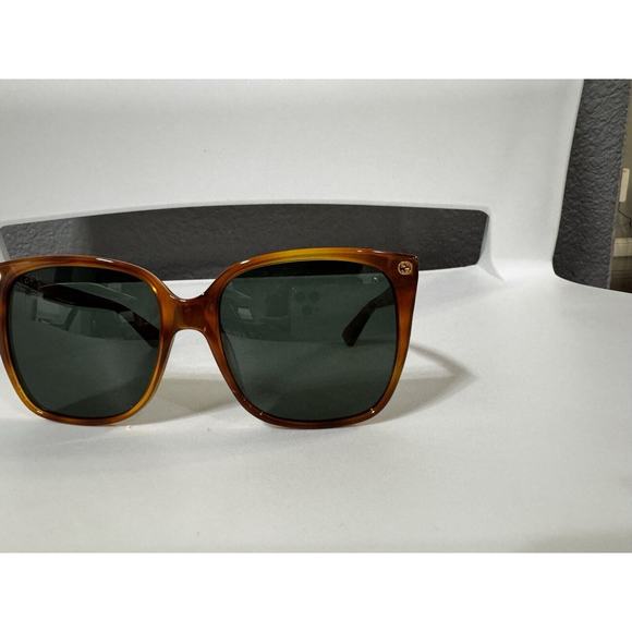 GUCCI GG0022S-002 Women's Cateye Sunglasses Havana Tortoise Gold Logo/Green 57mm - Picture 3 of 15